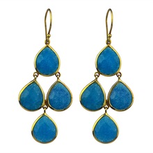 Pear Blue Aventurine Gold Plated earring