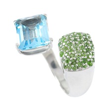 blue topaz and chrome diopside pave cuff ring