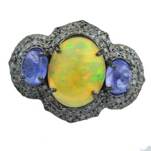 Diamond opal cluster silver ring, Gender : Children's, Men's, Women's