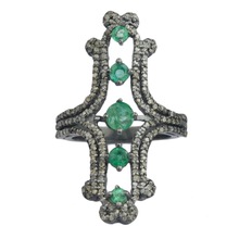 Meadows 925 Silver Emerald oxidized Diamond Ring, Gender : Children's, Men's, Women's