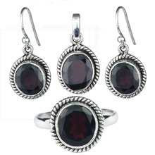 Garnet Gemstone Ring Earring Jewelry Set, Gender : Children's, Men's, Women's