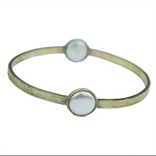 Round 925 Silver gold plated pearl bangle, Style : America