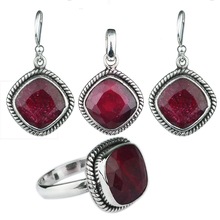 Ruby gemstone Ring Earring jewelry set, Occasion : Gift