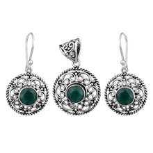 Silver emerald pendant earring set, Occasion : Gift