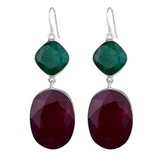 Silver emerald ruby earring, Style : America