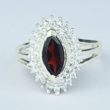 Marquise Round Silver garnet cz Gemstone ring