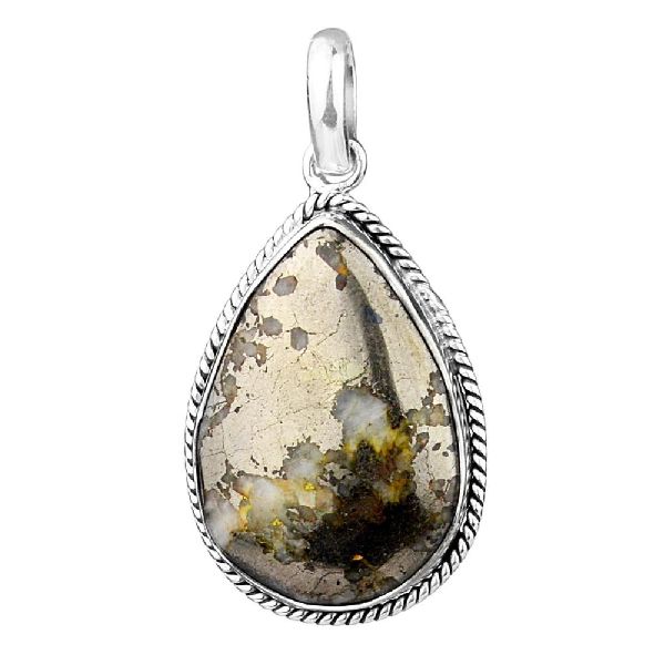 silver pyrite jasper pendant