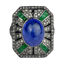925 Silver Tanzanite Emerald Diamond Ring, Gender : Children's, Men's, Women's