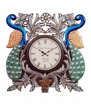 Peacock Handcrafted Analog Wall Clock, for Home Decoration, Color : Multi