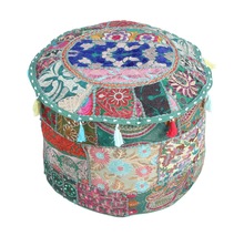 Embroidered pouf, Size : 56*56*31 CM