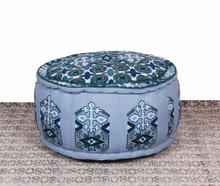 Cotton Traditional Art Hand Embroidered Pouf, Style : Patchwork