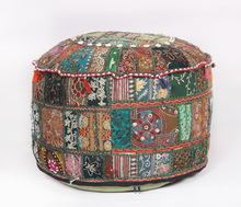 Traditional Art Patchwork Pouf, Color : Green