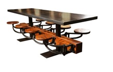 Dining Table with Attached Swinging Stools