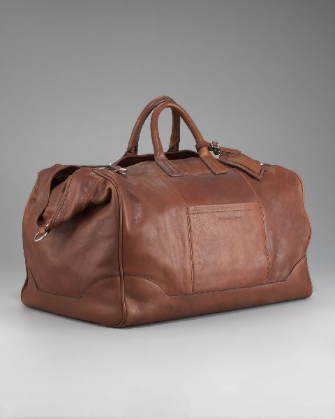 Plain Leather Brown Duffle Bag