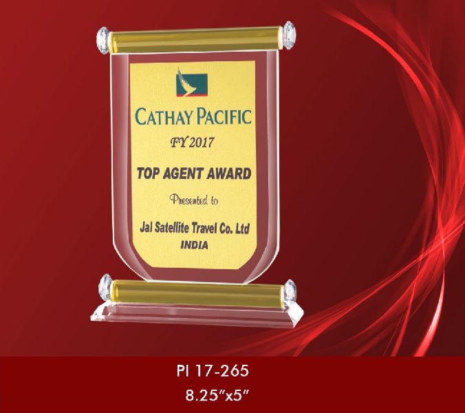 Plastic Base Plaque Acrylic Trophy, for Business Gift, Style : Artificial