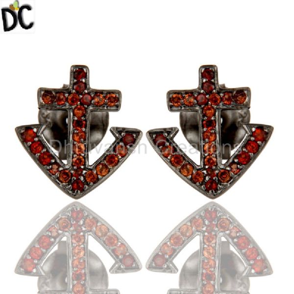 Anchor Sign Black Rhodium Plated Silver Earrings