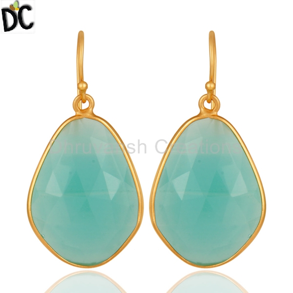 Dhruvansh Aqua Chalcedony Gemstone Earrings, Occasion : Anniversary, Engagement, Gift, Party, Wedding