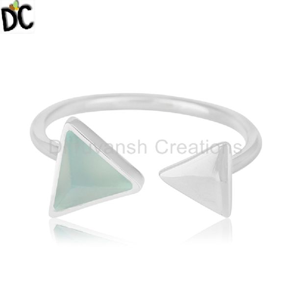 Aqua Chalcedony Gemstone Triangle Ring
