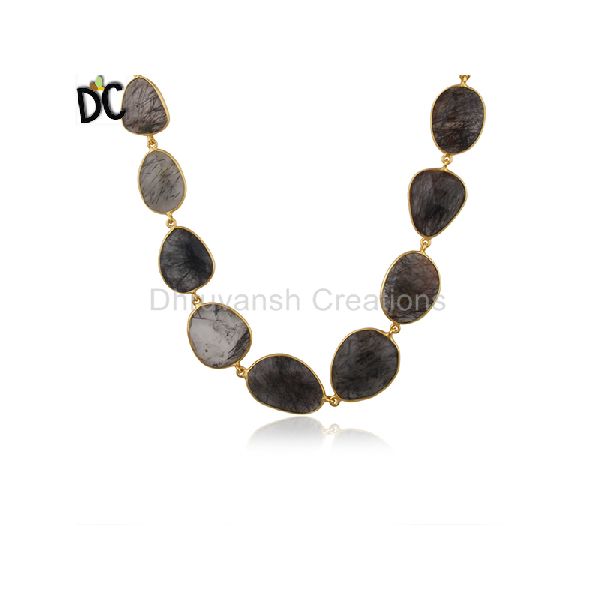 Brass Black Rutile Beaded Necklace, Occasion : Party