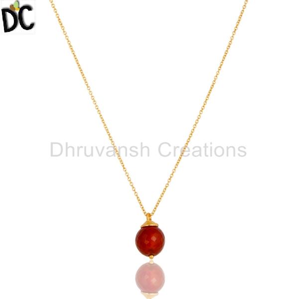 Gold Plated Red Onyx Gemstone Pendant