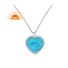 Heart Design Turquoise Gemstone Chain Pendant, Color : Silver
