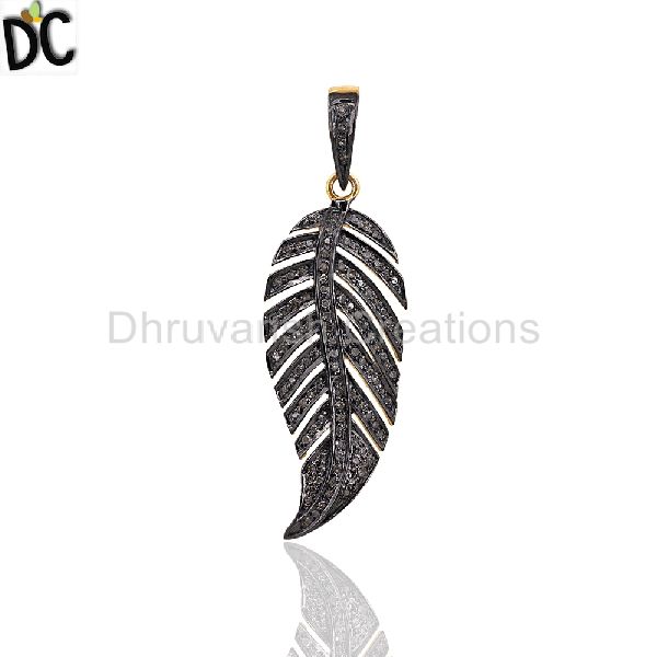 Leaf Shape Pave Diamond Pendant