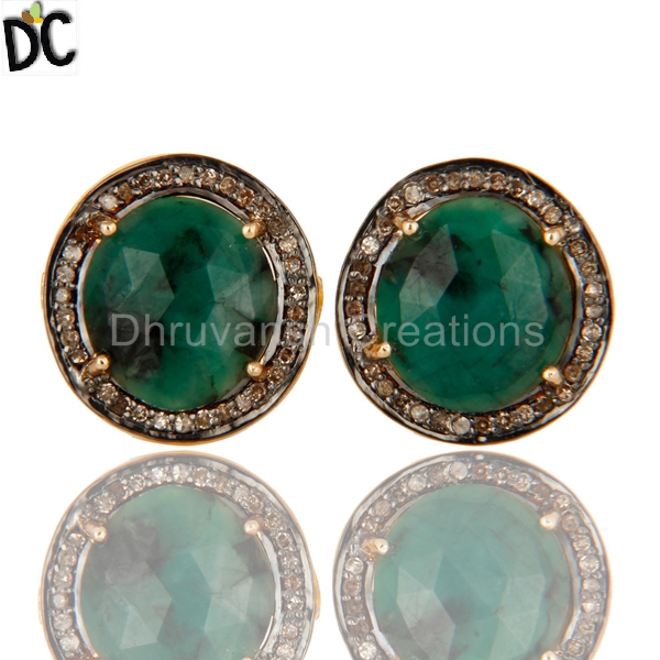 Natural Emerald Gemstone Pave Diamond Cufflink