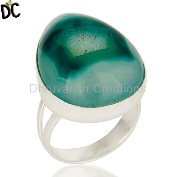 Natural Green Druzy Gemstone Ring, Gender : Men's, Unisex, Women's