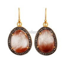 Natural Rutile Gemstone Diamond Designer Silver Earring