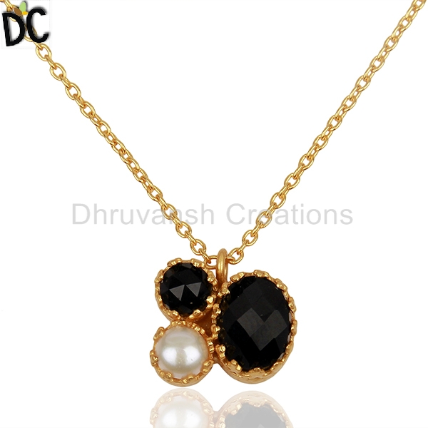 Onyx and Pearl Gemstone Pendant, Occasion : Anniversary