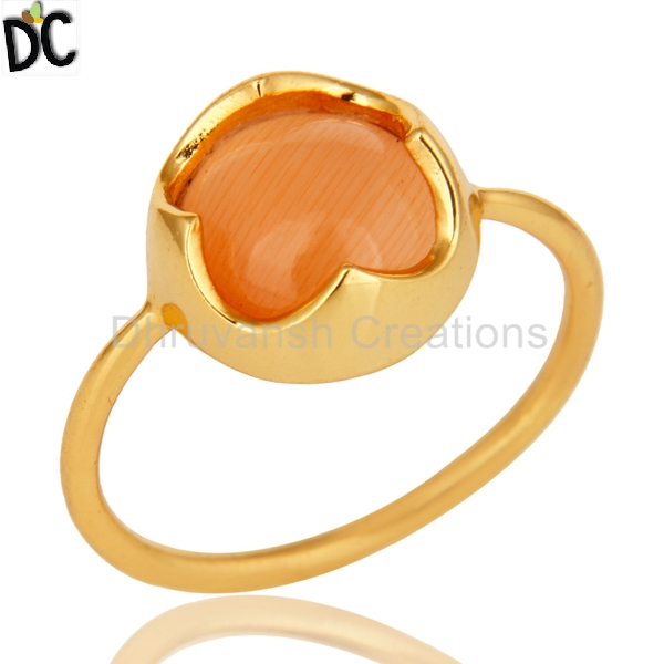 Dhruvansh Peach Moonstone Stacking Ring, Occasion : Anniversary, Engagement, Gift, Party, Wedding