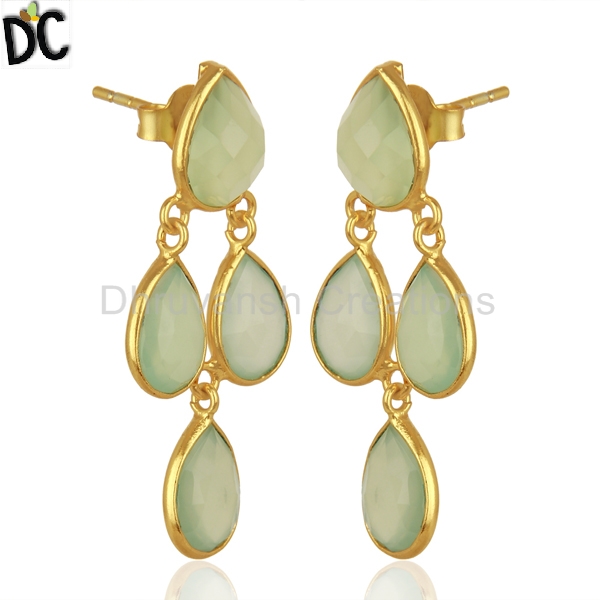 Prehnite Chalcedony Gemstone Drop Earring, Occasion : Anniversary, Engagement, Gift, Party, Wedding