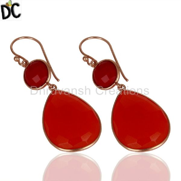 Red Coral and Chalcedony Gemstone Earrings, Occasion : Anniversary, Engagement, Gift, Party, Wedding