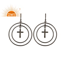 Silver Cross Design Natural Diamond Earring