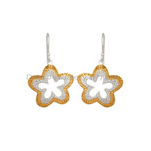 Silver Gold Plated Filigree Flower Design Drop Earring