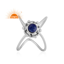 Silver Oxidized Party Wear Ring, Main Stone : Lapis Lazuli