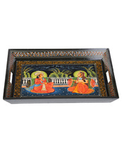 Metal Work Wood Serving Tray, Size : L-16 X W-12 X H-2