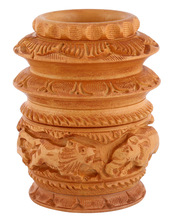 Rajarng Wooden Pen Holder Flower Pot, Color : Brown