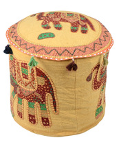 Cotton Seating Pouf Ottoman, Size : H-14 X D-18 Inch