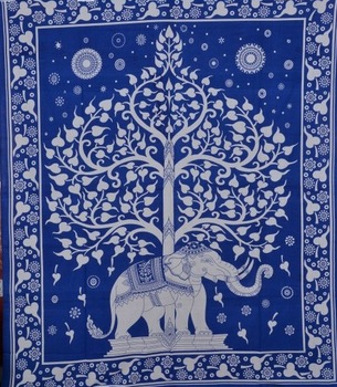 Square 100% Cotton elephant mandala tapestry, for Wallhanging, Technics : Handmade