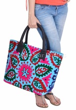  Cotton Fabric Embroidery Suzani Handbag, Length : 21 Inches