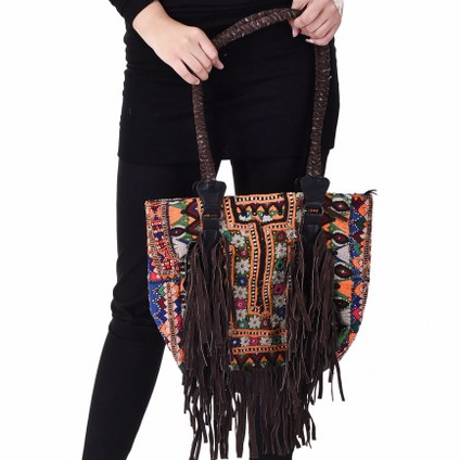 Ethnic Handbags Designer Fringed Bag, Color : Multi