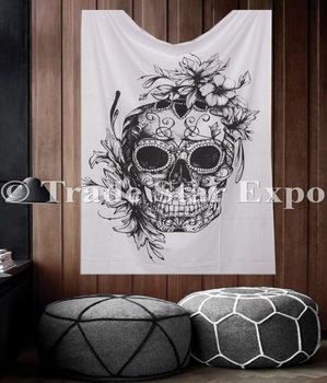 Gypsy Bohemian Fabric Ethnic White Color Skull Tapestry