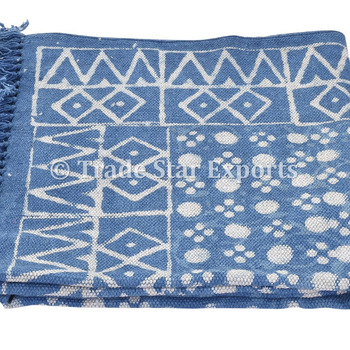 hand block print cotton dhurrie rag rug