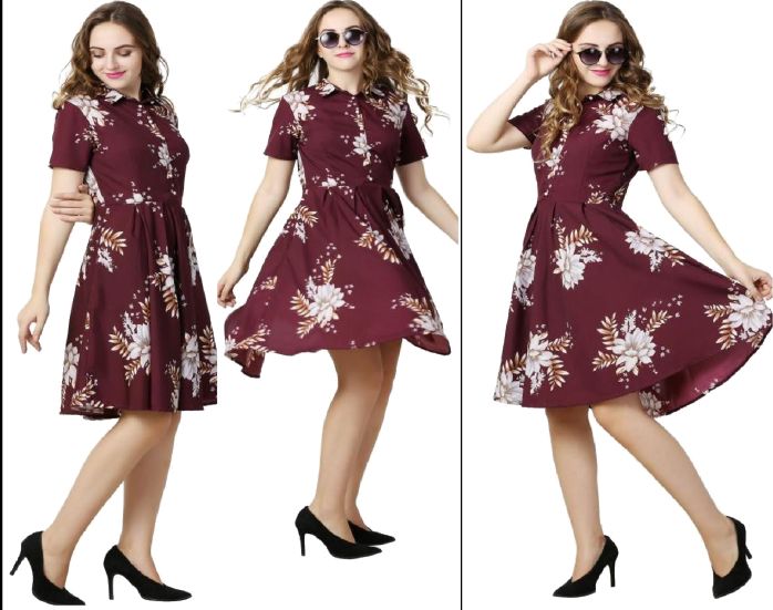 Poly Crepe Purple Printed Dress, Feature : Washable