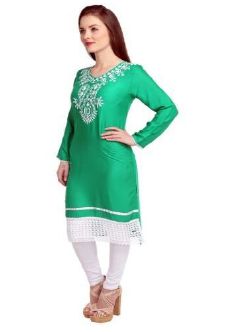 Rayon Green Lakhnavi Kurtis, Size : M, XL