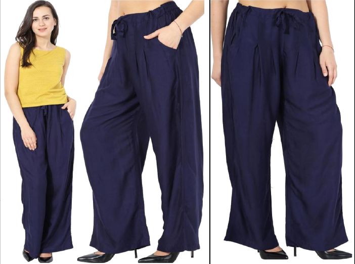 Buy rizanyas Casual Rayon Palazzo Plain PantsTrousers for Women Free  Size Dark Blue at Amazonin