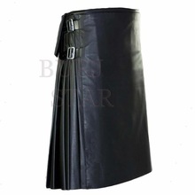 Black Leather Utility Kilt with Hanging Pockets