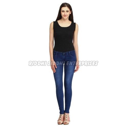 Regular Fit Ladies Plain Dark Blue Denim Jeans