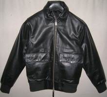 Black Leather Bomber Jacket, Technics : Embroidered